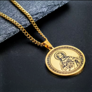 Pingente dourado Sagrado Coração de Jesus com corrente